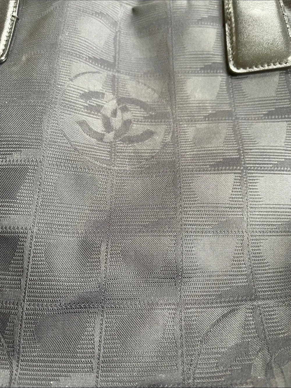 CHANEL Black  Logo Jacquard Tote with Leather Handles